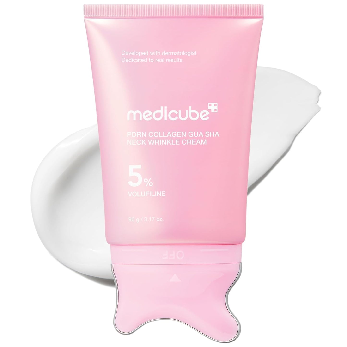 medicube PDRN Collagen Gua Sha Neck Wrinkle Cream | Built-In Gua Sha Massager with Volufiline 5% | Firming, Contour Care for the Look of Fine Lines, Jawline, Neck, Décolleté | Korean Skincare, 3.17 oz