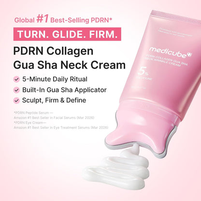 medicube PDRN Collagen Gua Sha Neck Wrinkle Cream | Built-In Gua Sha Massager with Volufiline 5% | Firming, Contour Care for the Look of Fine Lines, Jawline, Neck, Décolleté | Korean Skincare, 3.17 oz